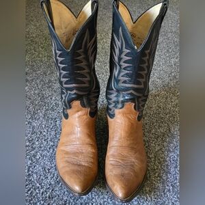 Vintage Justin Black And Brown Leather Boots Style 2602 Men's 10 D